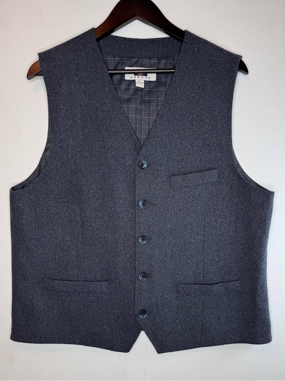 Joseph Abboud Navy Tweed‎ Herringbone Vest size XL wool blend plaid lined office